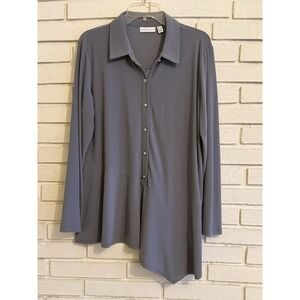 Susan‎ Graver Textured Liquid Knit Asymmetrical Hem Tunic Gray Size Large